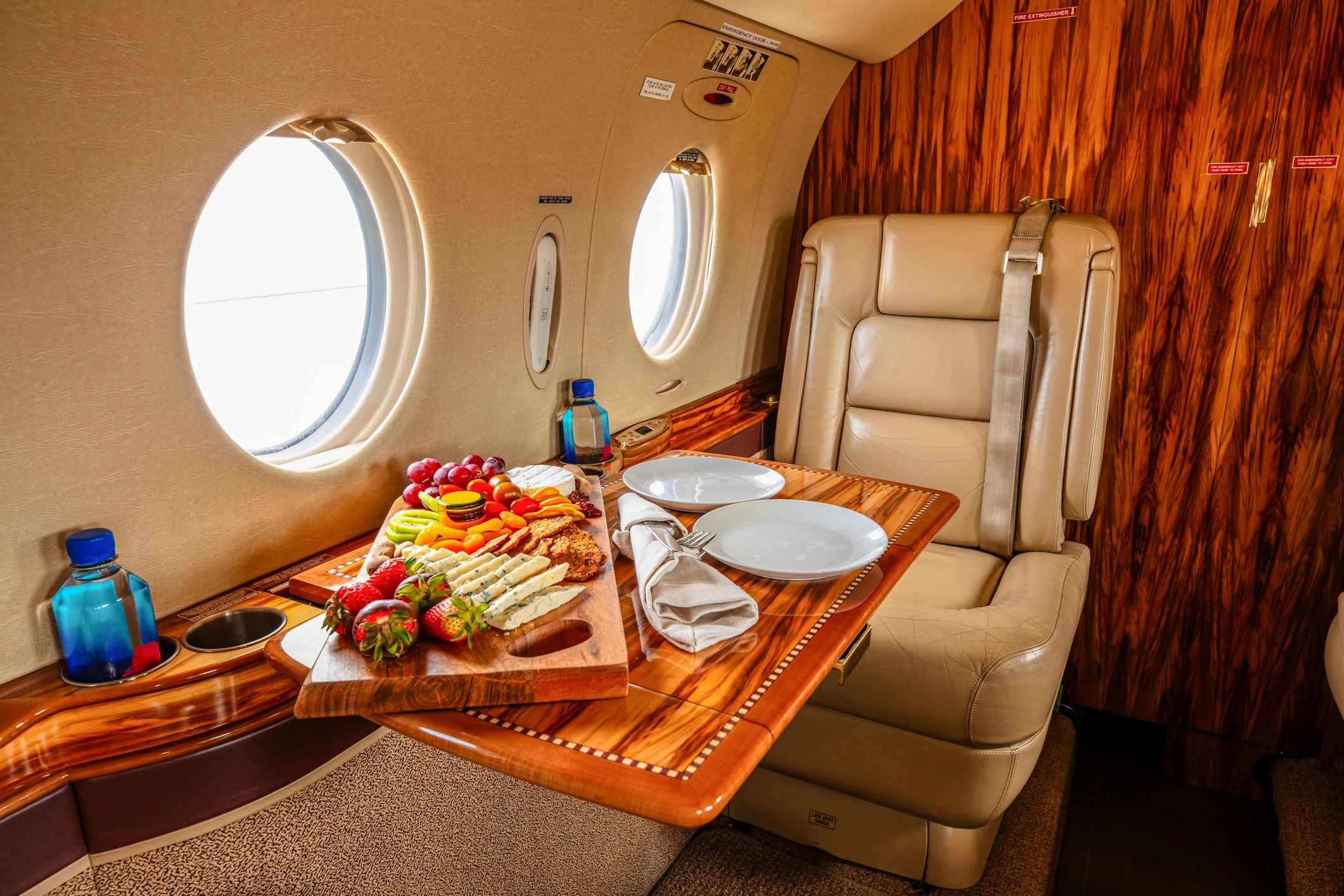 Private jet interior prepared for travelers