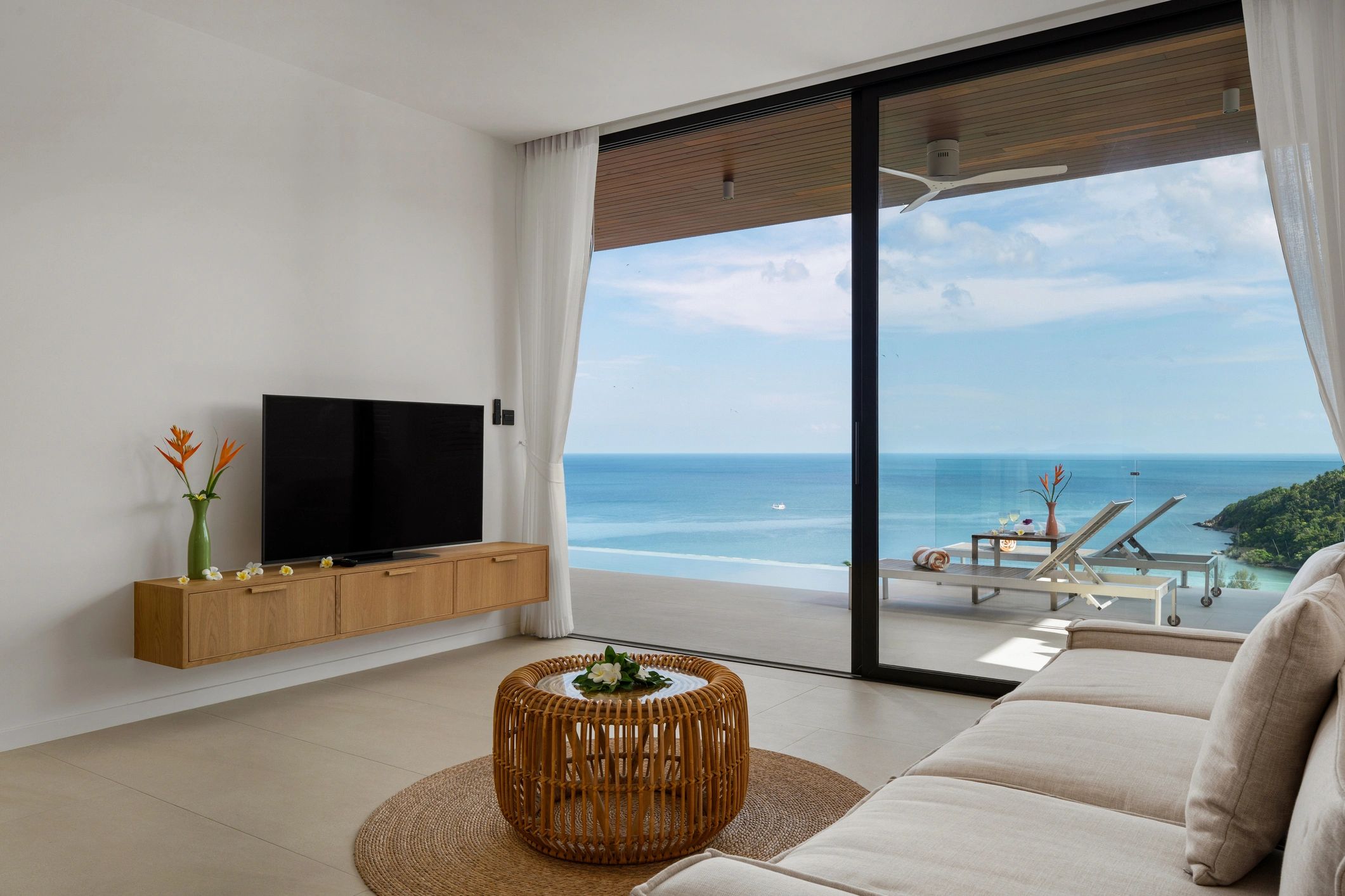 Luxury villa interior with ocean view