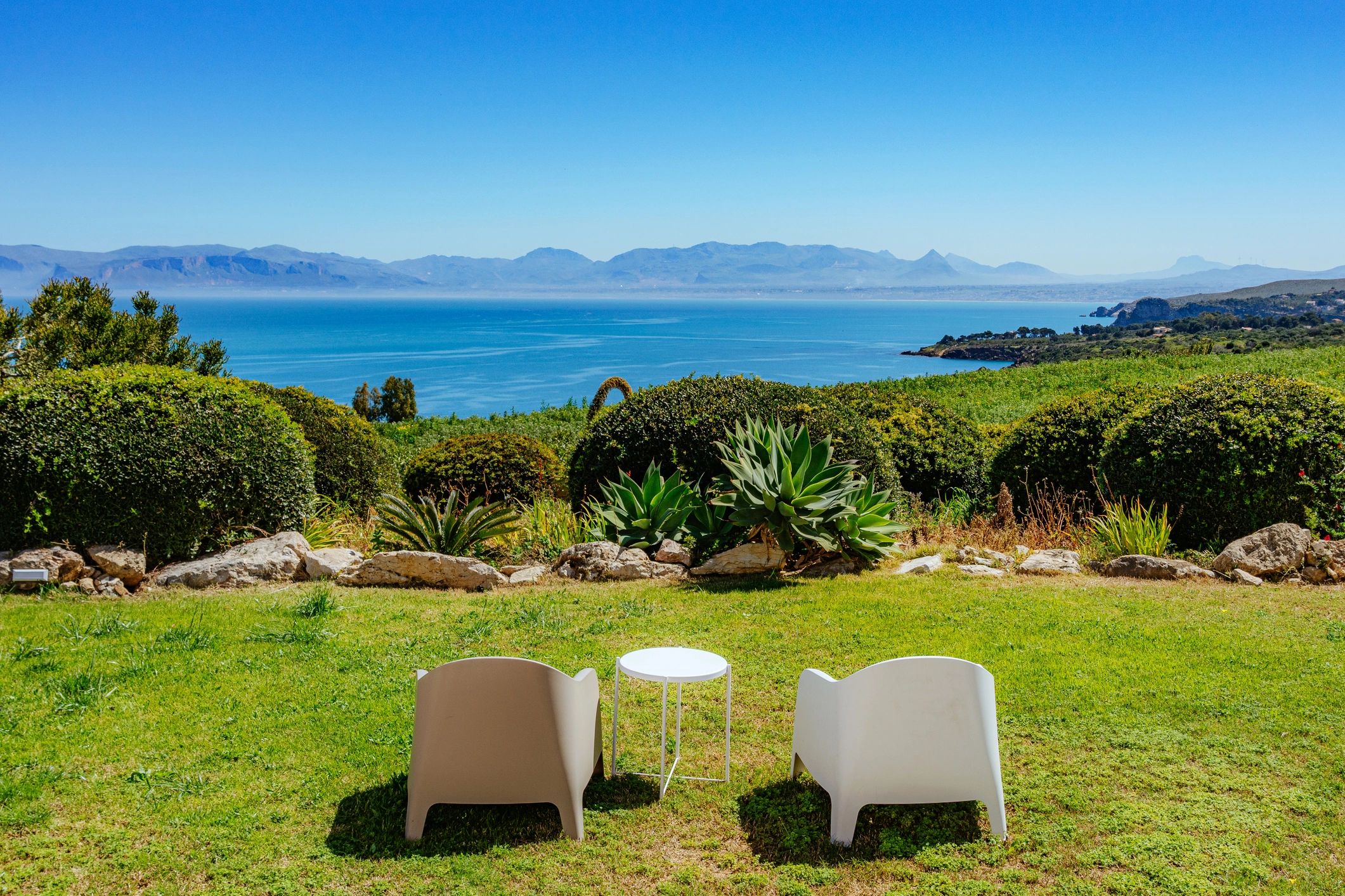 Mediterranean coastal view from luxury terrace